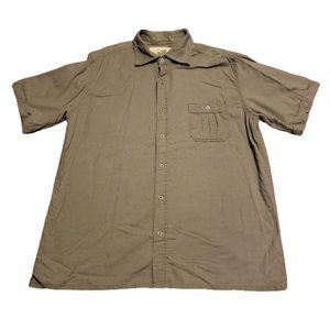 Ek-Go Green Button Up Shirt Men's Large L Green Organic Linen Blend Hiking